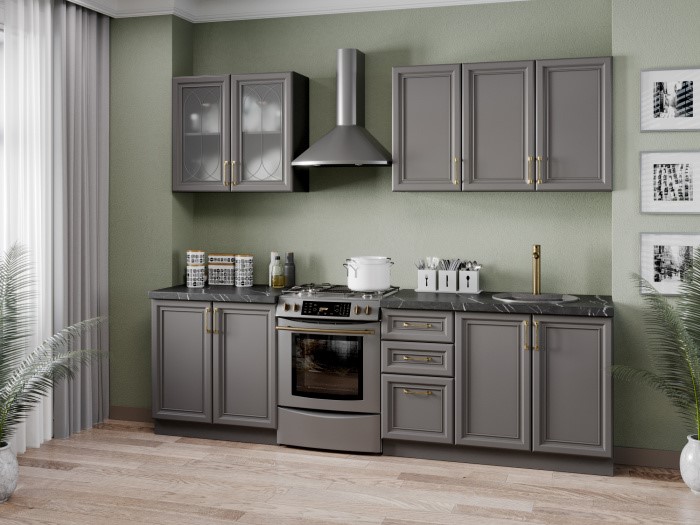 Модульная кухня Джелатто 2600, Чёрный/Оникс серый в Магадане - изображение