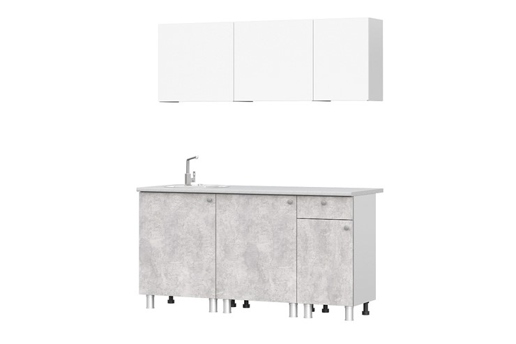 Кухонный гарнитур КГ-1 1600, белый/белый/цемент светлый/антарес в Магадане - изображение 1