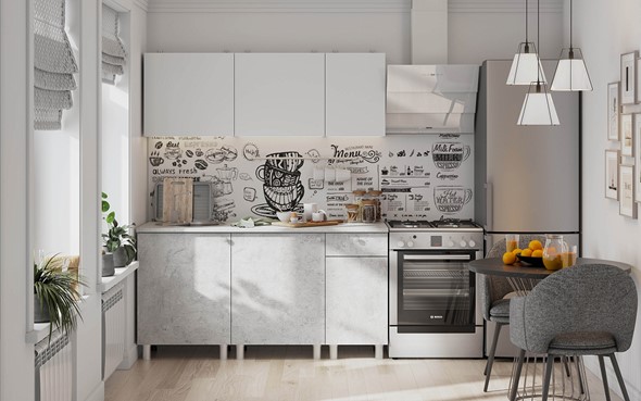 Кухонный гарнитур КГ-1 1600, белый/белый/цемент светлый/антарес в Магадане - изображение
