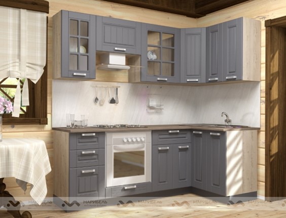 Угловой кухонный гарнитур Прованс 2200х1200, цвет Черный ясень/Дуб баррик в Магадане - изображение