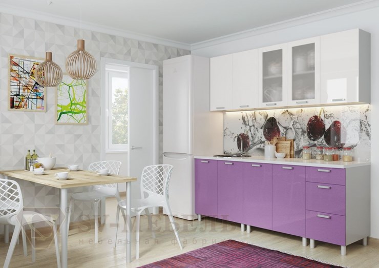 Кухонный гарнитур угловой Модерн, белый глянец/фиолетовый металлик в Магадане - изображение
