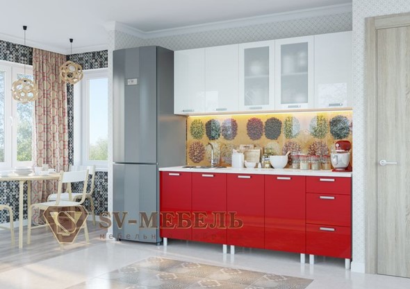 Гарнитур кухонный Модерн, белый глянец/гранат металлик в Магадане - изображение