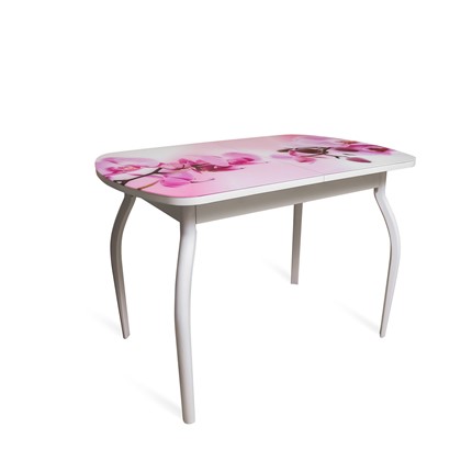Кухонный стол раздвижной ПГ-01СТФ белое/орхидея/крашенные фигурные в Магадане - изображение
