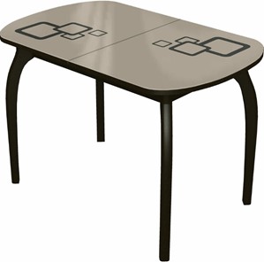 Обеденный раздвижной стол Ривьера мини дерево №1, Рисунок квадро (стекло молочное/коричневый/венге) в Магадане - предосмотр