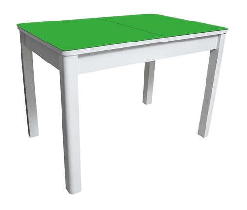 Раздвижной стол Айсберг-02 СТ2, белое ЛДСП/стекло зеленое/прямые массив белый в Магадане - изображение