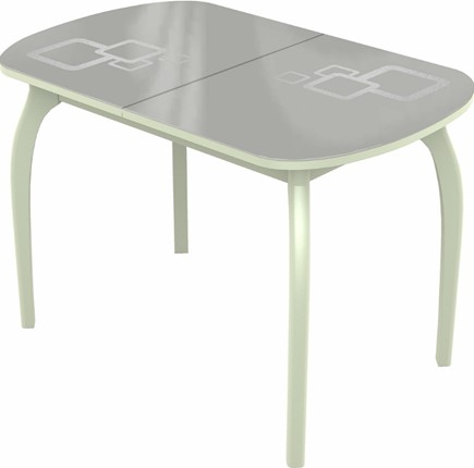 Кухонный раскладной стол Ривьера мини дерево №1, Рисунок квадро (стекло белое/металлик/белый) в Магадане - изображение
