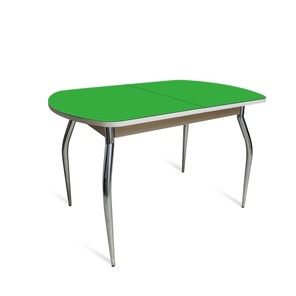 Обеденный раздвижной стол ПГ-01 СТ2, дуб молочный/зеленое стекло/35 хром гнутые металл в Магадане - предосмотр 1
