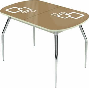 Раздвижной стол Ривьера мини хром №5, Рисунок квадро (стекло капучино/белый/белый) в Магадане