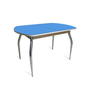 Раздвижной стол ПГ-01 СТ2, дуб молочный/синие стекло/35 хром гнутые металл в Магадане - предосмотр 1