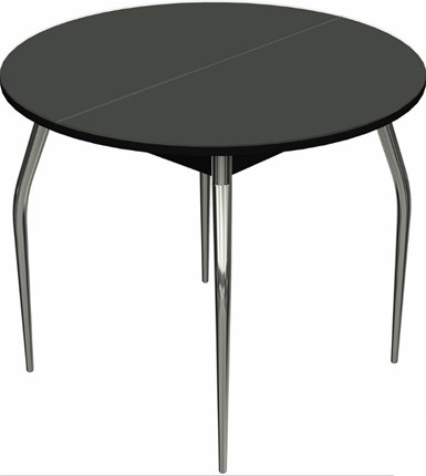 Кухонный стол раскладной Ривьера исп. круг хром №5 (стекло черное/черный) в Магадане - изображение