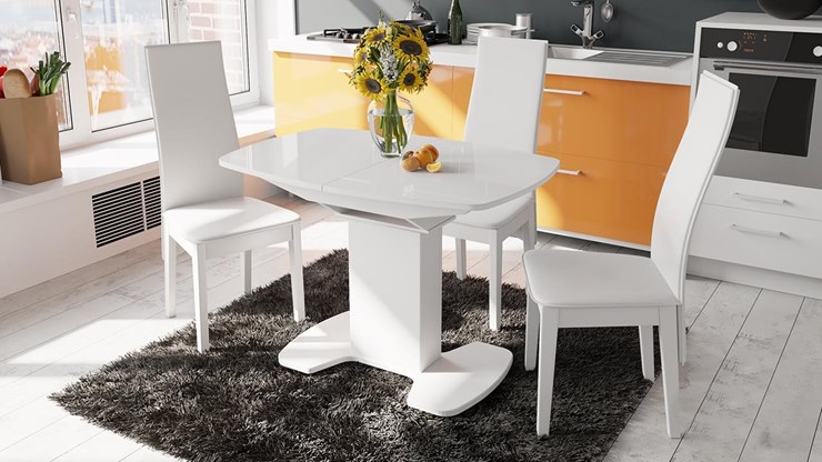 Кухонный раскладной стол Портофино (СМ(ТД)-105.01.11(1)), цвет  Белый глянец/Стекло белое в Магадане - изображение 1