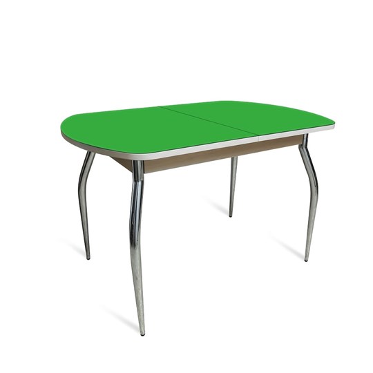 Кухонный раздвижной стол ПГ-02 СТ2, дуб молочный/зеленое стекло/35 хром гнутые металл в Магадане - изображение 1