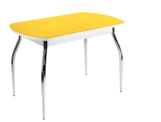 Кухонный раздвижной стол ПГ-02 СТ2, белое/желтое стекло/35 хром гнутые металл в Магадане - изображение