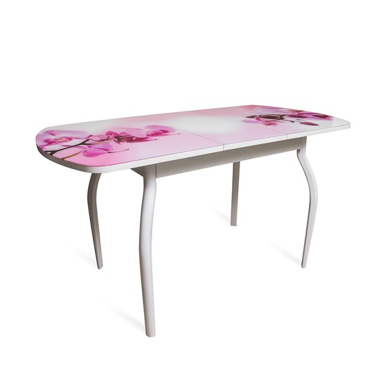 Кухонный раздвижной стол ПГ-02СТФ белое/орхидея/крашенные фигурные в Магадане - изображение 1