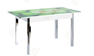 Кухонный стол раздвижной Айсберг-02 СТФ, белое лдсп/зеленые яблоки/ноги хром квадратные в Магадане - предосмотр 3