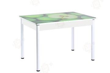 Обеденный раздвижной стол Айсберг-02 СТФ, белое лдсп/зеленые яблоки/ноги крашеные в Магадане - предосмотр