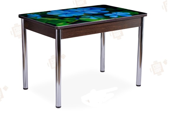 Кухонный стол раскладной Айсберг-02 СТФ, Венге ЛДСП/фиалки/ноги хром прямые в Магадане - изображение