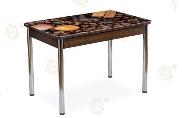 Кухонный стол раскладной Айсберг-02 СТФ, Венге ЛДСП/кофе/ноги хром прямые в Магадане - изображение