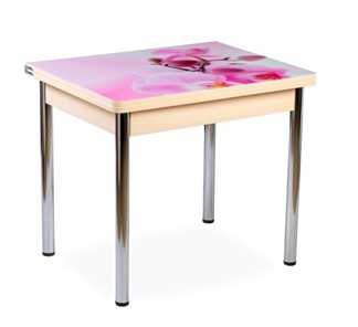 Кухонный пристенный стол СПА-02 СТФ, молочный дуб/фотопечать орхидея/опоры хром в Магадане - предосмотр