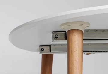 Кухонный раздвижной круглый стол Белая Эмаль д. 90 см МДФ ножки светлый орех в Магадане - предосмотр 3
