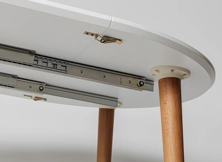Кухонный раздвижной круглый стол Белая Эмаль д. 90 см МДФ ножки светлый орех в Магадане - изображение 14