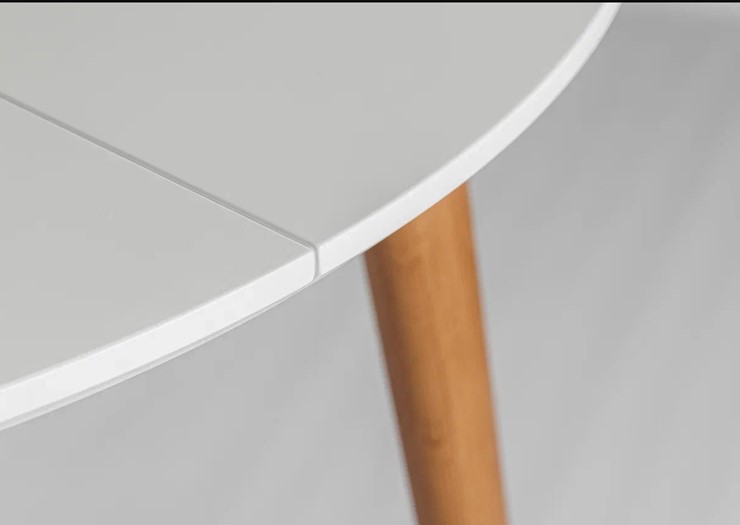 Кухонный раздвижной круглый стол Белая Эмаль д. 90 см МДФ ножки светлый орех в Магадане - изображение 19