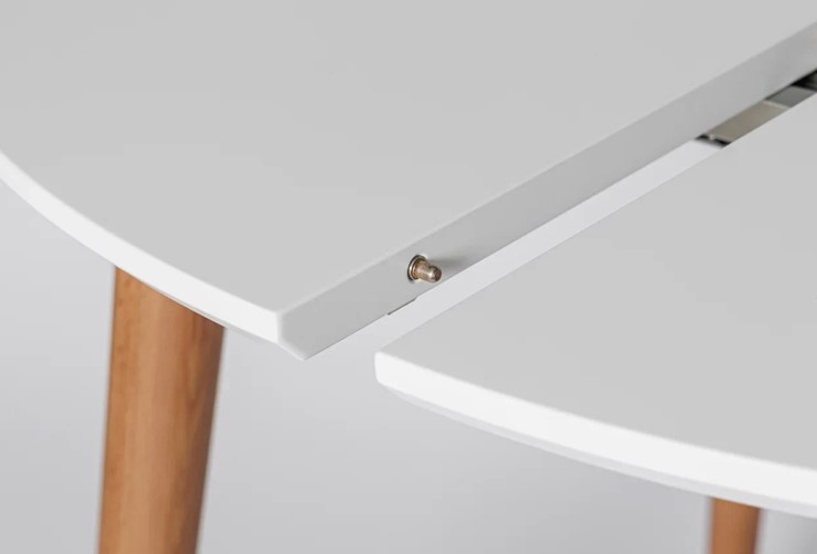 Кухонный раздвижной круглый стол Белая Эмаль д. 90 см МДФ ножки светлый орех в Магадане - изображение 4