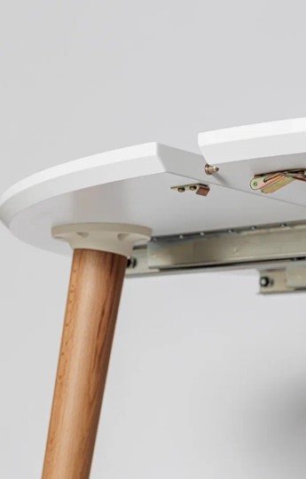 Кухонный раздвижной круглый стол Белая Эмаль д. 100 см МДФ ножки светлый орех в Магадане - изображение 7