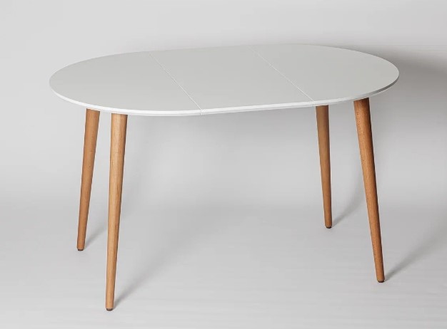 Кухонный раздвижной круглый стол Белая Эмаль д. 100 см МДФ ножки светлый орех в Магадане - изображение 9