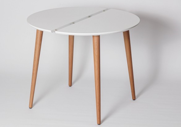 Кухонный раздвижной круглый стол Белая Эмаль д. 100 см МДФ ножки светлый орех в Магадане - изображение 1