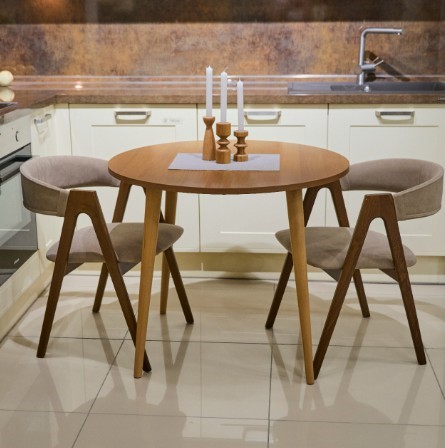 Кухонный стол круглый Шпон Ореха д. 90 см ЛДСП светлый орех в Магадане - изображение 2