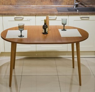 Кухонный стол круглый Шпон Ореха д. 90 см ЛДСП светлый орех в Магадане - предосмотр 6