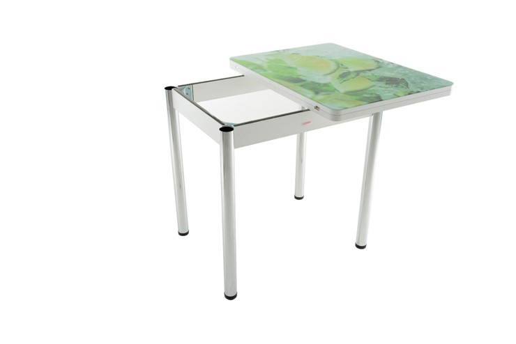 Кухонный стол раскладной Бари хром №6 (стекло белое/белый) в Магадане - изображение 2