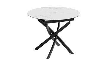 Кухонный стол раздвижной Бергамо Тип 1 (Черный муар/Стекло матовое белый мрамор) в Магадане - предосмотр 2