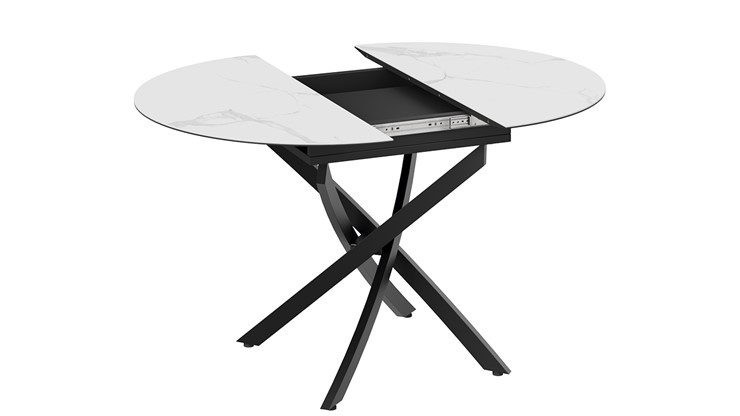 Кухонный стол раздвижной Бергамо Тип 1 (Черный муар/Стекло матовое белый мрамор) в Магадане - изображение 3