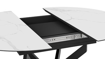 Кухонный стол раздвижной Бергамо Тип 1 (Черный муар/Стекло матовое белый мрамор) в Магадане - предосмотр 4