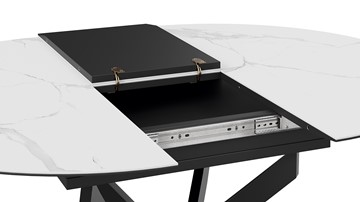 Кухонный стол раздвижной Бергамо Тип 1 (Черный муар/Стекло матовое белый мрамор) в Магадане - предосмотр 6