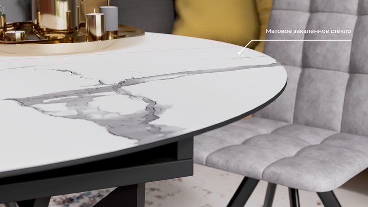 Кухонный стол раздвижной Бергамо Тип 1 (Черный муар/Стекло матовое белый мрамор) в Магадане - изображение 9