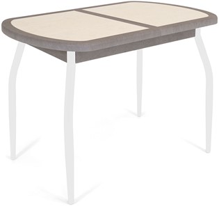 Кухонный раздвижной стол Будапешт-1 ПЛ (ноги белые, плитка бежевая/серый камень) в Магадане - предосмотр