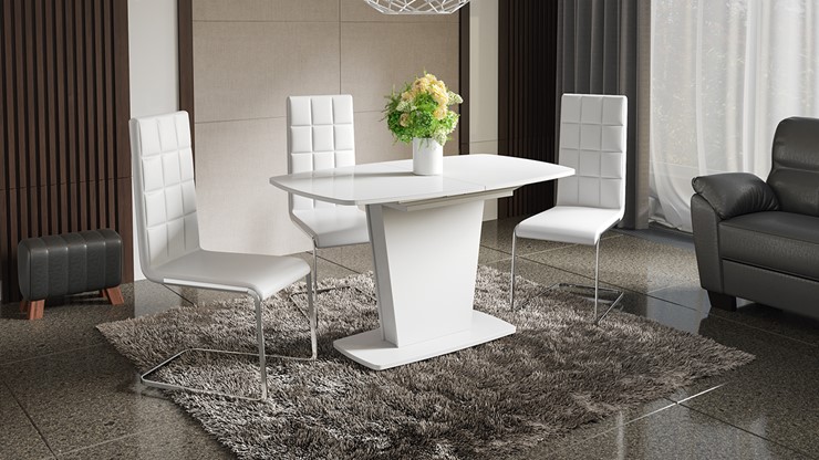 Кухонный стол раскладной Честер тип 2, цвет Белый/Стекло белый глянец в Магадане - изображение 2