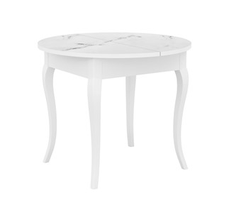 Кухонный стол раскладной Dikline MR100 Белый/стекло белое мрамор сатин/ножки MC белые в Магадане