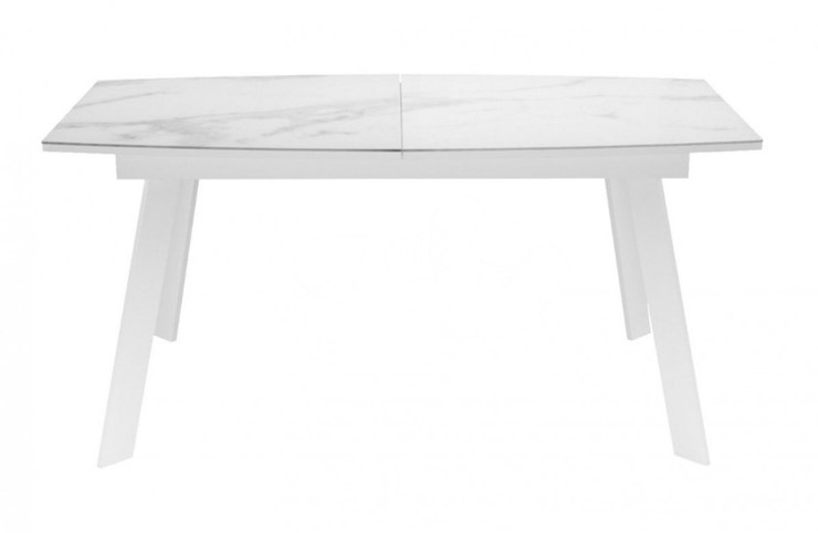 Кухонный стол раздвижной Dikline XLS160 мрамор белый глянец/ножки белые в Магадане - изображение 1