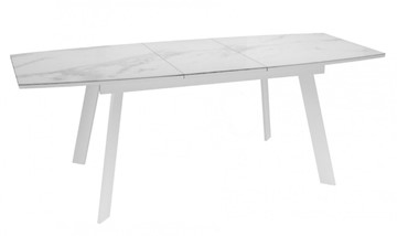 Кухонный стол раздвижной Dikline XLS160 мрамор белый глянец/ножки белые в Магадане - предосмотр 2