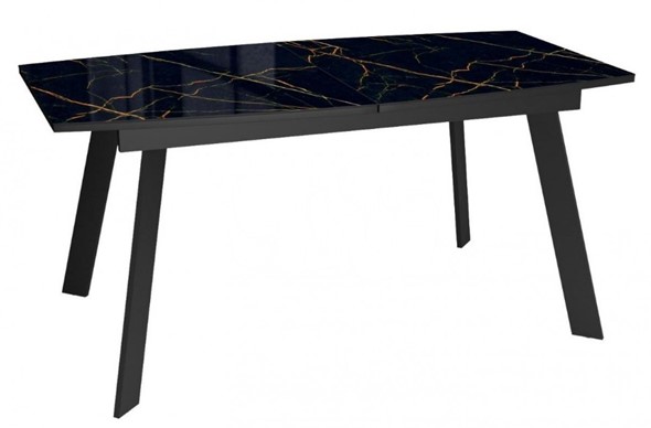 Кухонный раскладной стол Dikline XLS160 мрамор черный глянец/ножки черные в Магадане - изображение