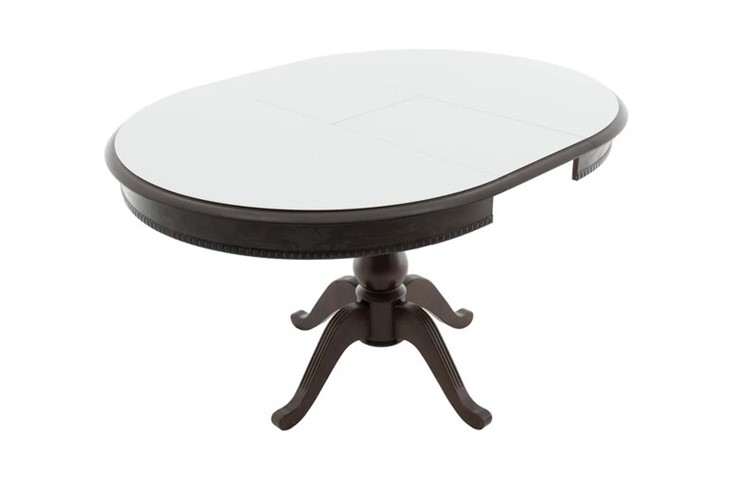 Кухонный раздвижной стол Фабрицио-1 Glass, Круг 1000, (Тон 7 - Орех Тёмный + Белое) в Магадане - изображение 2