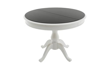 Кухонный раздвижной стол Фабрицио-1 Glass, Круг 1000, (Тон 9 - Эмаль белая + Чёрное) в Магадане - предосмотр
