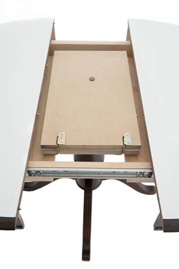 Кухонный стол раздвижной Фабрицио-1 Glass Круг 820, (Тон 7 - Орех Тёмный + Белое) в Магадане - изображение 4