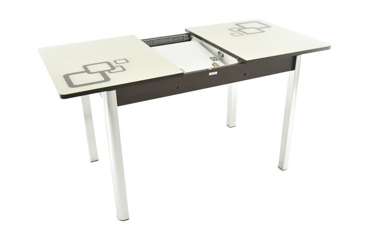 Кухонный стол раздвижной Гамбург исп. мини, опоры хром, рисунок (Молочное, Коричневый) в Магадане - изображение 3