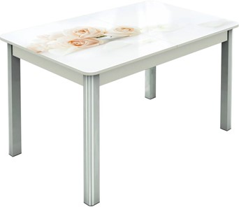 Кухонный стол раздвижной Гамбург исп.2 ноги метал. крашеные №23, Фотопечать (Цветы №32) в Магадане - предосмотр