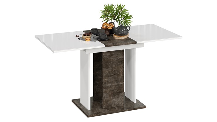 Кухонный стол раскладной Кёльн тип 1 (Ателье темный, Белый, Стекло Белый глянец) в Магадане - изображение 1